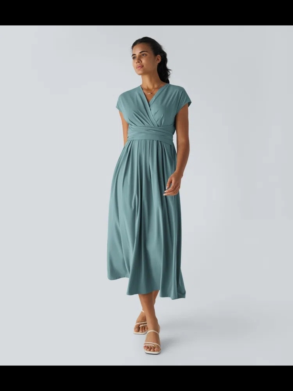 HALARA Wrap-Style Midi Dress in Stone Blue